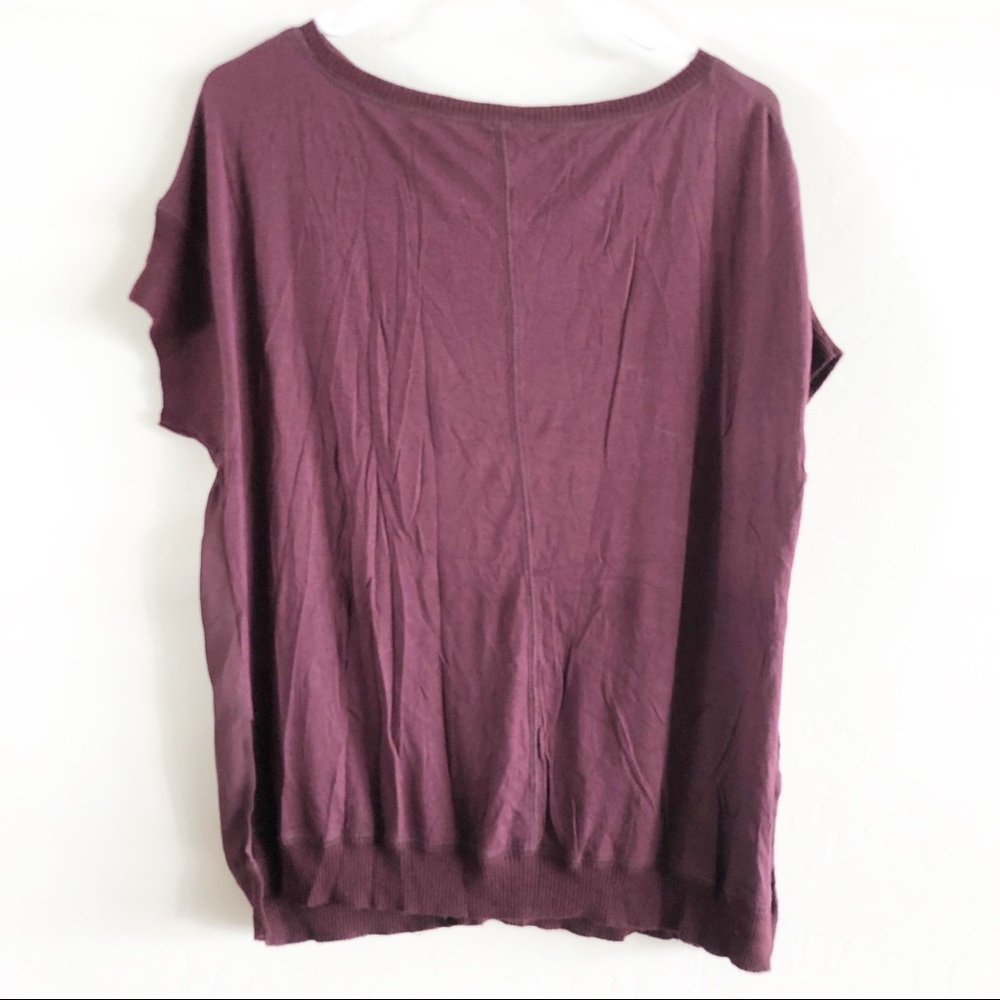 Halogen | Sheer Front Knit Short Sleeve Blouse Top - Picture 2 of 6